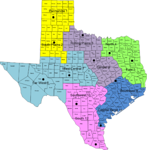 Map of Texas Extension Regions