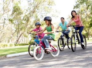 Family riding bikes 