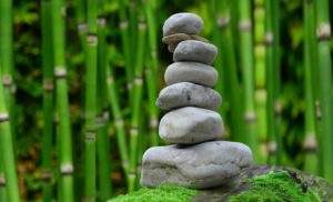 Stack of rocks with bamboo background