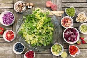 Salad ingredients in bowls